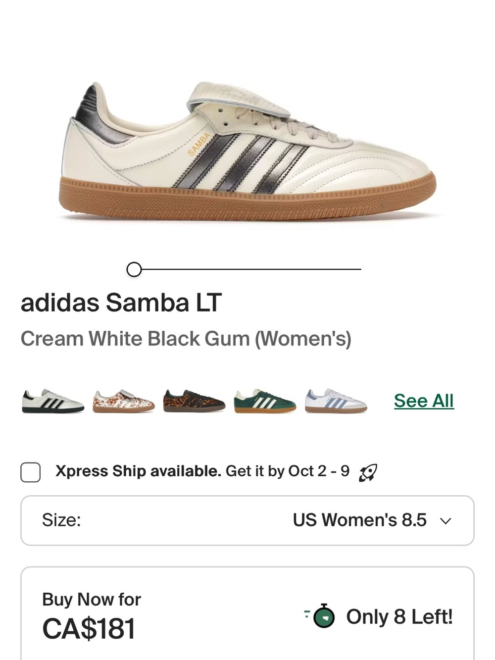 BNWT adidas Samba LT Women’s Cream White Black Gum women’s size 7